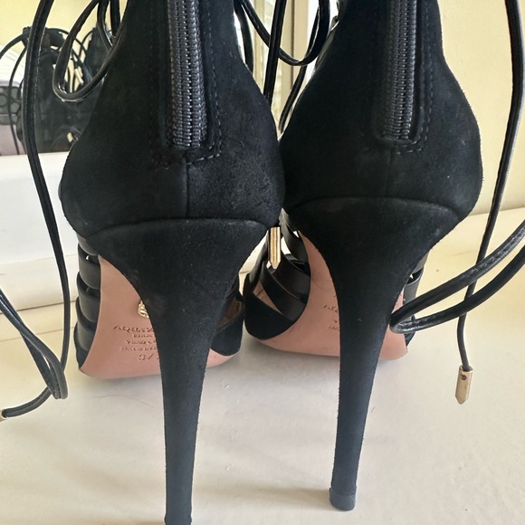 Aquazurra Amazon Black Suede Strappy Lace up Heels 37 - Picture 6 of 7